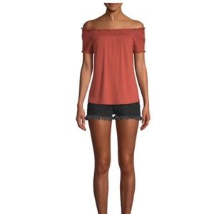 No Boundaries Juniors' Smocked off the Shoulder Peasant Blouse